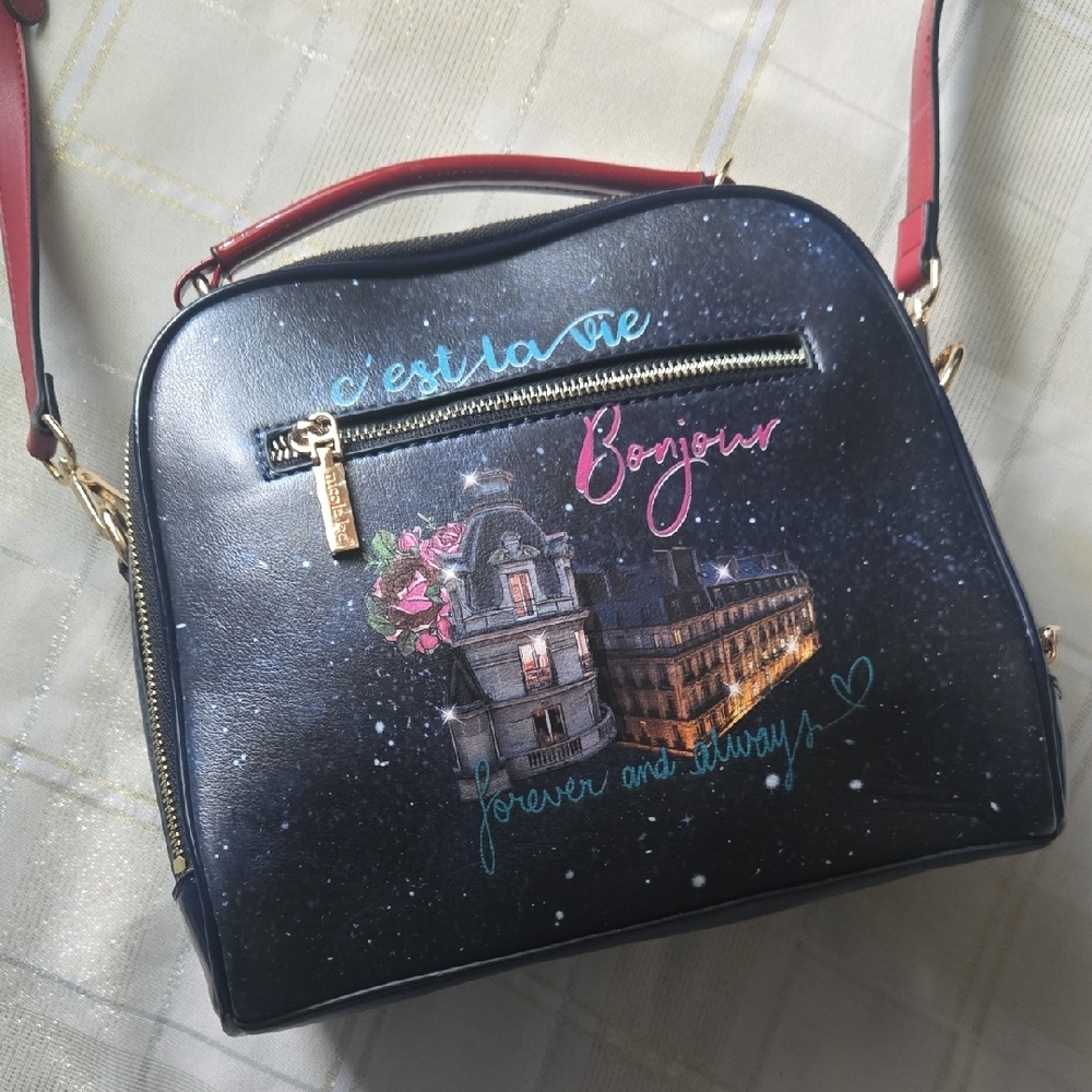 Nicole Miller, "Tonight For You", Red & Blue Crossbody Bag - Picture 4 of 14